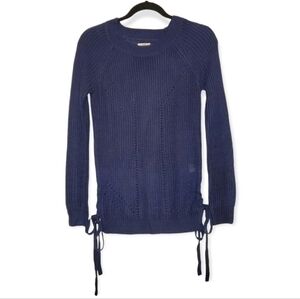 SO Blue Cotton Tie Up Sweater